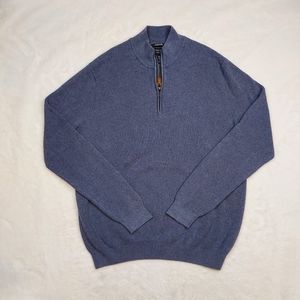 Nordstrom Men's Shop Cotton Cashmere Quarter Zip Blue Long Sleeve Sweater Sz XXL